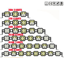 LED work light with various sizes and specifications on a white background